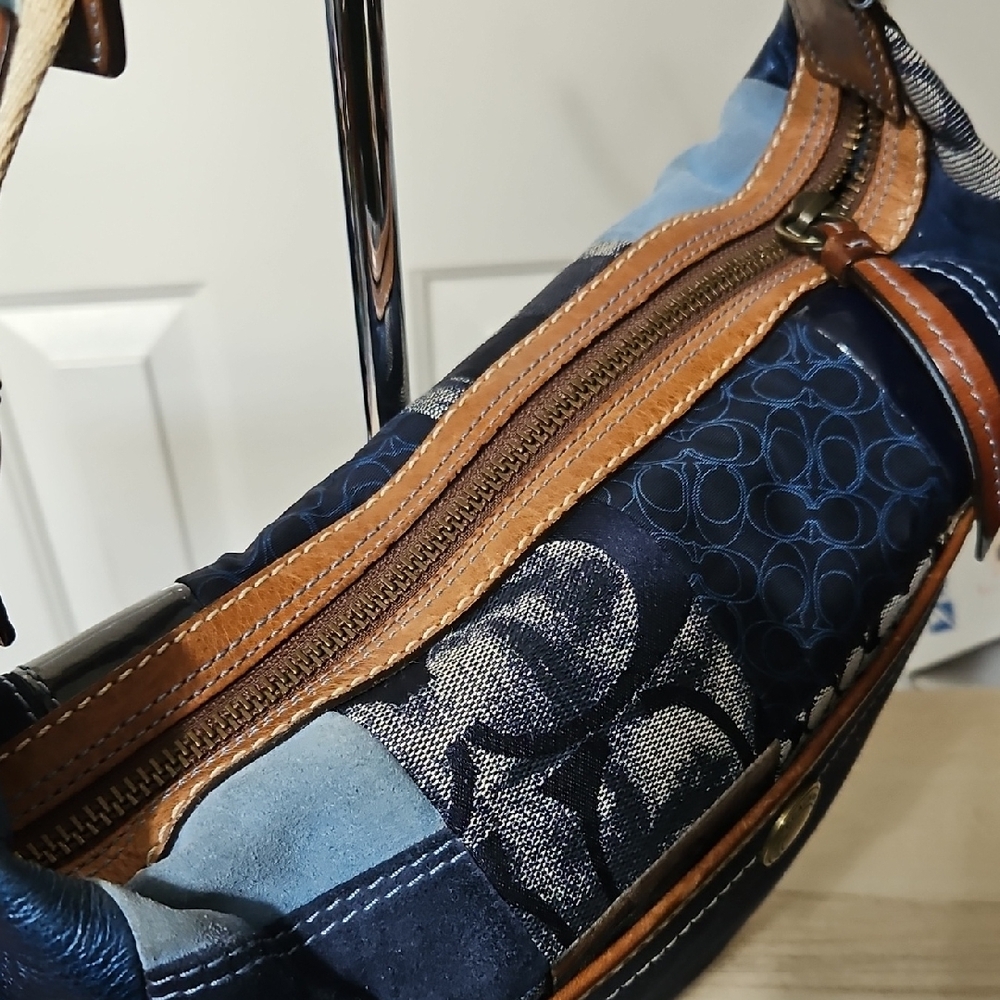 Coach EUC Denim Patchwork Hobo Shoulder Bag - Picture 11 of 12